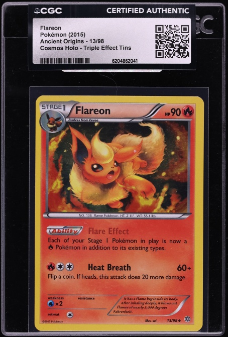 2015 Pokemon XY Ancient Origins Triple Effect Tins Cosmos Holo Flareon #13 CGC AUTH