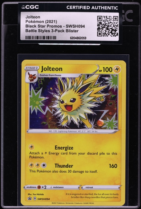 2021 Pokemon Sword & Shield Black Star Promo Battle Styles Jolteon #SWSH094 CGC AUTH