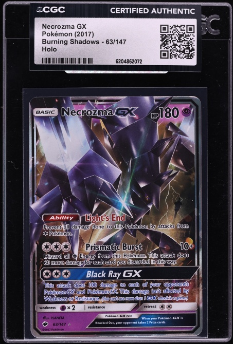 2017 Pokemon Sun & Moon Burning Shadows Holo Necrozma GX #63 CGC AUTH
