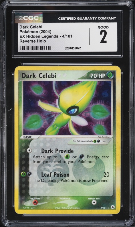 2004 Pokemon EX Hidden Legends Reverse Holo Dark Celebi #4 CGC 2 GD