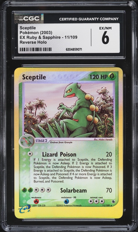2003 Pokemon EX Ruby & Sapphire Reverse Holo Sceptile #11 CGC 6 EXMT