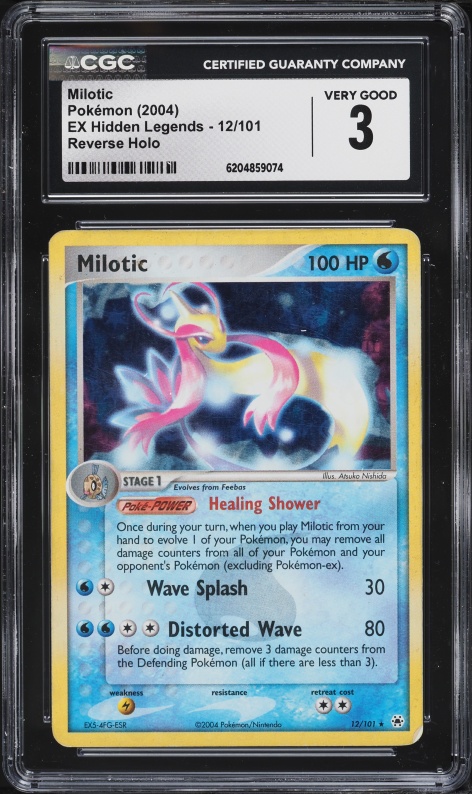 2004 Pokemon EX Hidden Legends Reverse Holo Milotic #12 CGC 3 VG