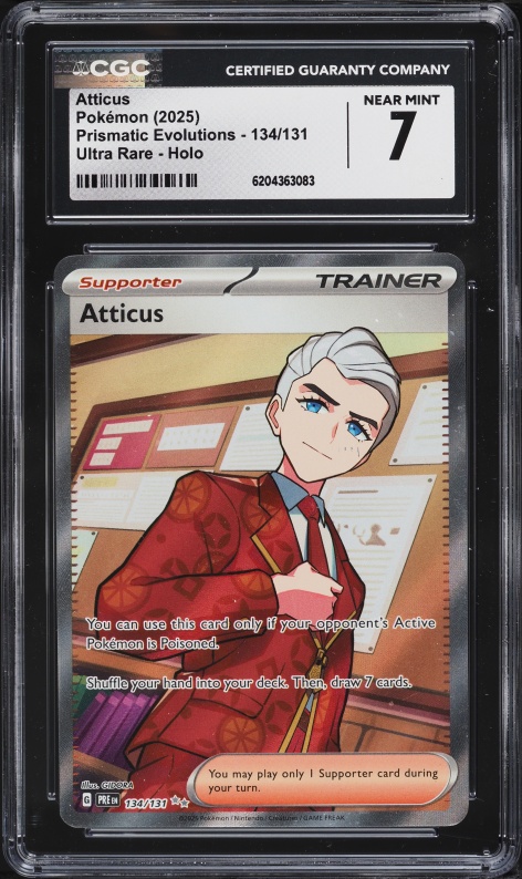 2025 Pokemon Scarlet & Violet Prismatic Evolutions Full Art Atticus #134 CGC 7 NRMT