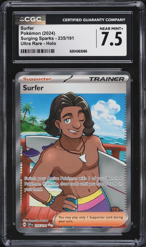 2024 Pokemon Scarlet & Violet Surging Sparks Full Art Surfer #235 CGC 7.5 NRMT+