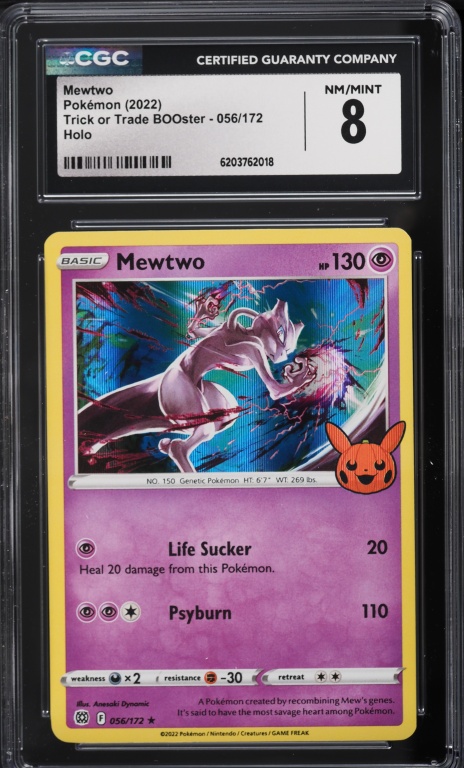 2022 Pokemon Sword & Shield Trick Or Trade BOOster Holo Mewtwo #56 CGC 8 NM-MT