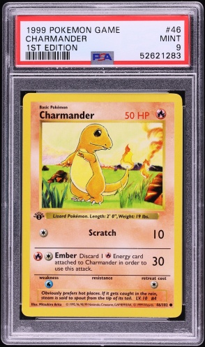1999 Pokemon Base Set Shadowless 1st Edition Charmander #46 PSA 9 MINT