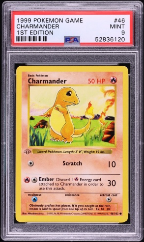 1999 Pokemon Base Set Shadowless 1st Edition Charmander #46 PSA 9 MINT