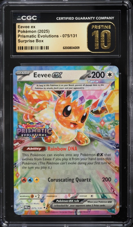 2025 Pokemon SV Prismatic Evolutions Surprise Box Holo Eevee EX #75 CGC 10 PRISTINE