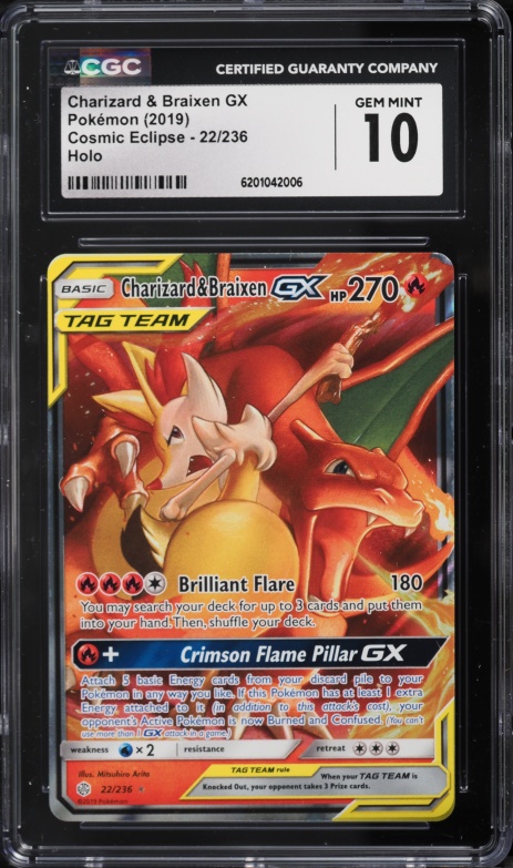 2019 Pokemon Sun & Moon Cosmic Eclipse Holo Charizard & Braixen GX #22 CGC 10 GEM MINT