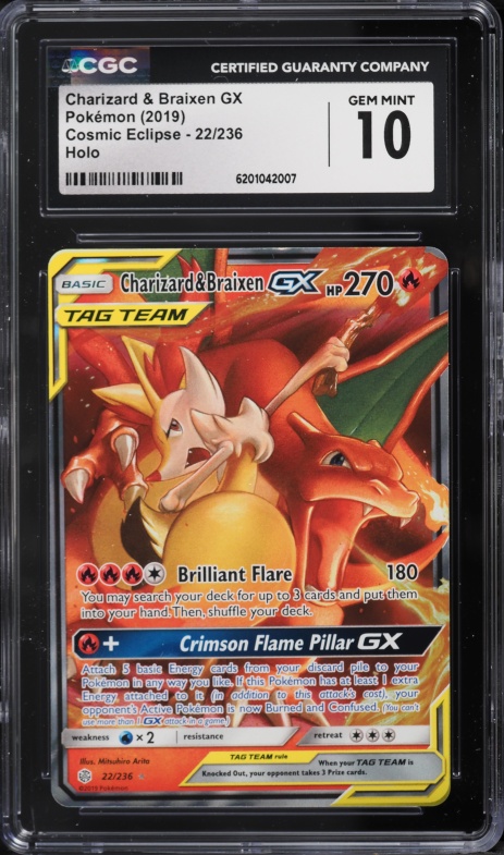 2019 Pokemon Sun & Moon Cosmic Eclipse Holo Charizard & Braixen GX #22 CGC 10 GEM MINT
