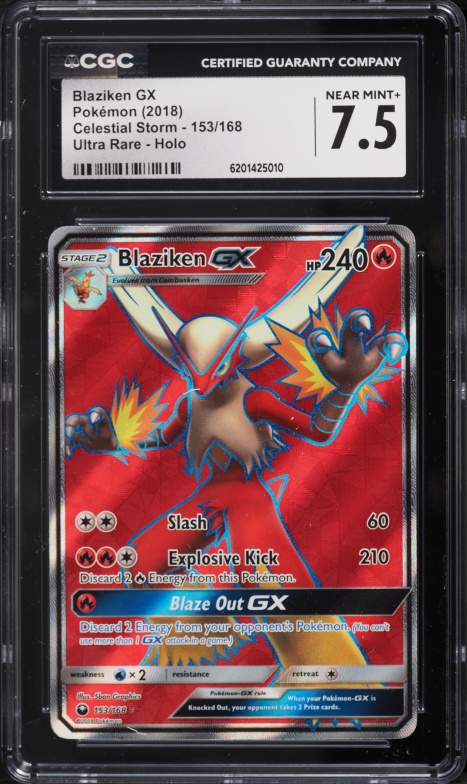 2018 Pokemon Sun & Moon Celestial Storm Full Art Blaziken GX #153 CGC 7.5 NRMT+