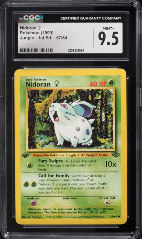 1999 Pokemon Jungle 1st Edition Nidoran #57 CGC 9.5 MINT+