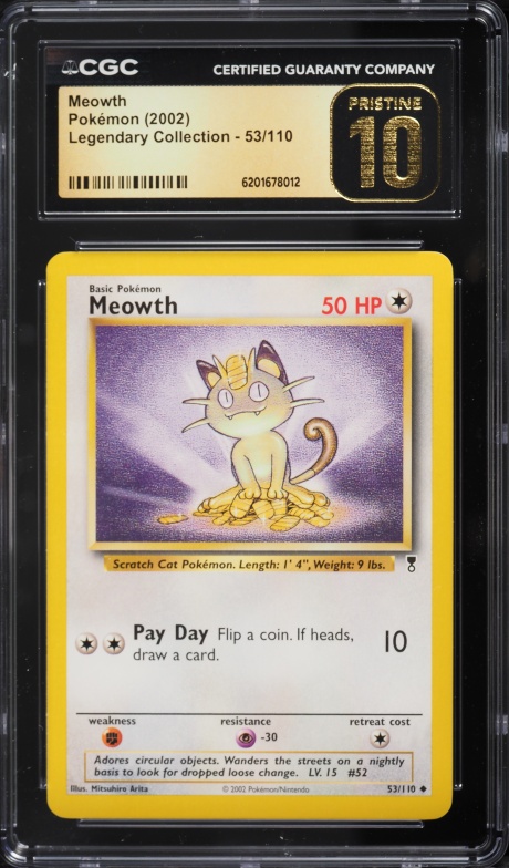 2002 Pokemon Legendary Collection Meowth #53 CGC 10 PRISTINE