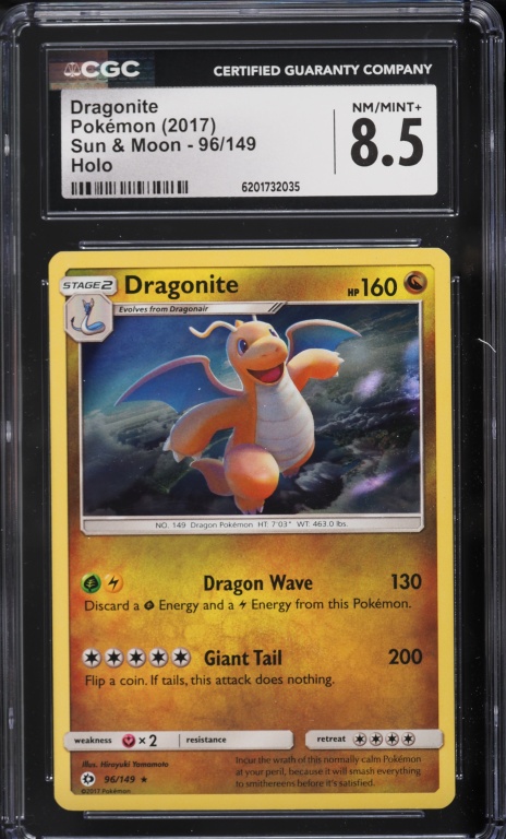 2017 Pokemon Sun & Moon Holo Dragonite #96 CGC 8.5 NM-MT+