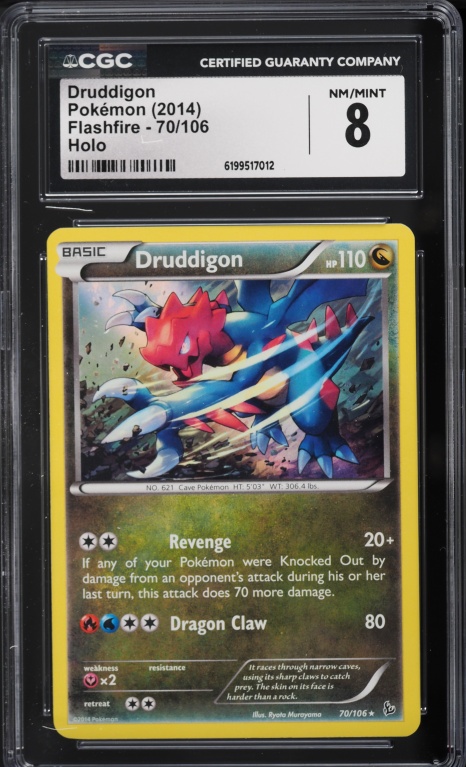 2014 Pokemon XY Flashfire Holo Druddigon #70 CGC 8 NM-MT