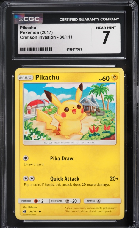 2017 Pokemon Sun & Moon Crimson Invasion Pikachu #30 CGC 7 NRMT