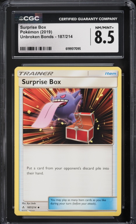 2019 Pokemon Sun & Moon Unbroken Bonds Surprise Box #187 CGC 8.5 NM-MT+