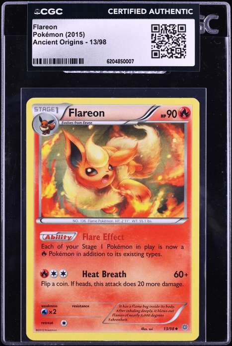 2015 Pokemon XY Ancient Origins Flareon #13 CGC AUTH