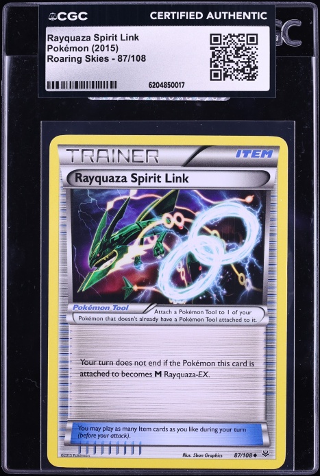 2015 Pokemon XY Roaring Skies Rayquaza Spirit Link #87 CGC AUTH
