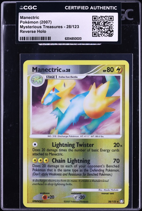 2007 Pokemon Diamond & Pearl Mysterious Treasures Reverse Holo Manectric #28 CGC AUTH