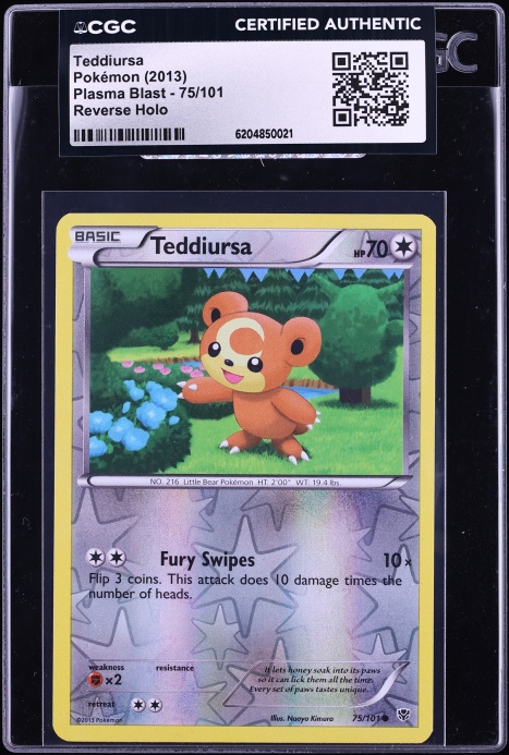 2013 Pokemon Plasma Blast Reverse Holo Teddiursa #75 CGC AUTH