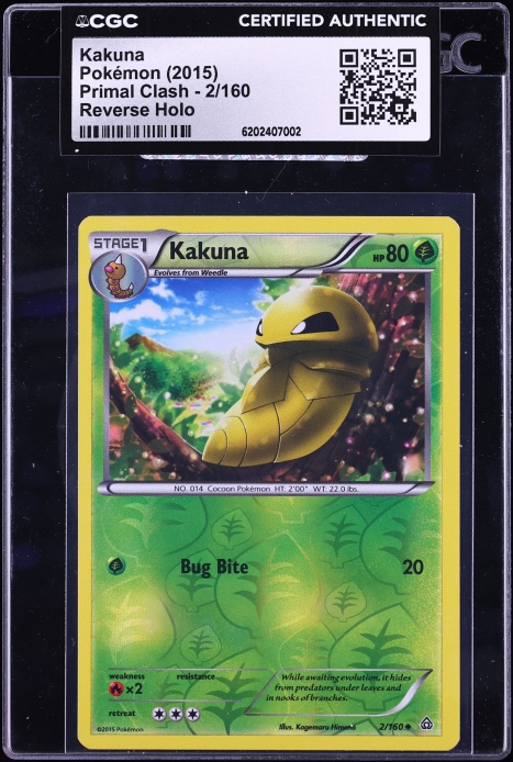2015 Pokemon XY Primal Clash Reverse Holo Kakuna #2 CGC AUTH