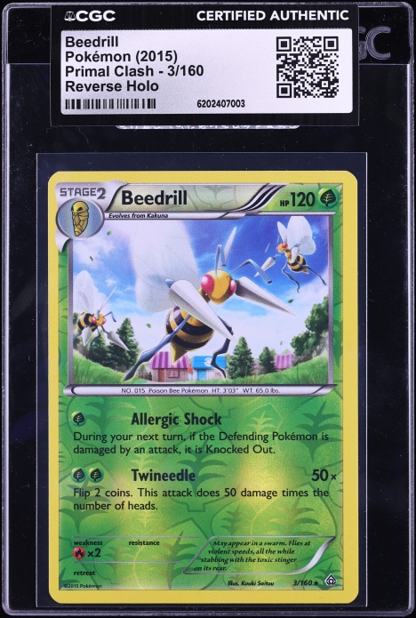 2015 Pokemon XY Primal Clash Reverse Holo Beedrill #3 CGC AUTH