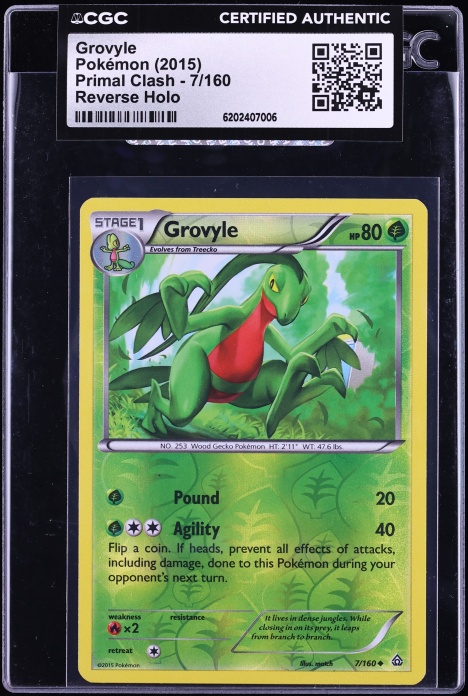 2015 Pokemon XY Primal Clash Reverse Holo Grovyle #7 CGC AUTH