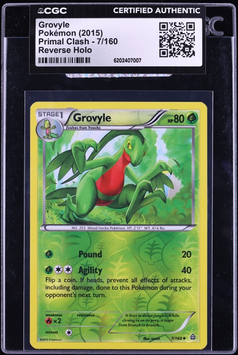 2015 Pokemon XY Primal Clash Reverse Holo Grovyle #7 CGC AUTH