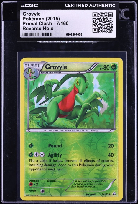 2015 Pokemon XY Primal Clash Reverse Holo Grovyle #7 CGC AUTH