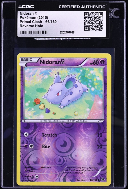 2015 Pokemon XY Primal Clash Reverse Holo Nidoran #66 CGC AUTH
