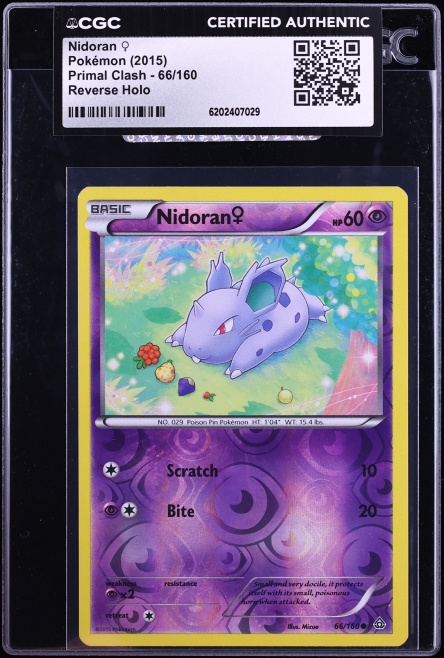 2015 Pokemon XY Primal Clash Reverse Holo Nidoran #66 CGC AUTH