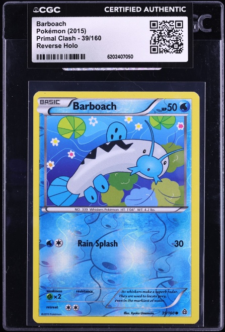 2015 Pokemon XY Primal Clash Reverse Holo Barboach #39 CGC AUTH