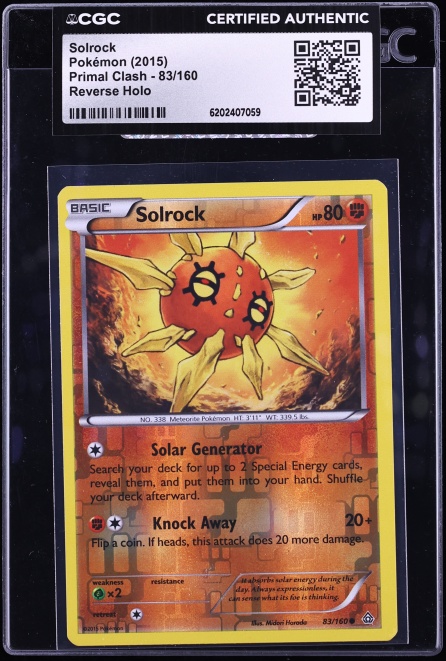 2015 Pokemon XY Primal Clash Reverse Holo Solrock #83 CGC AUTH