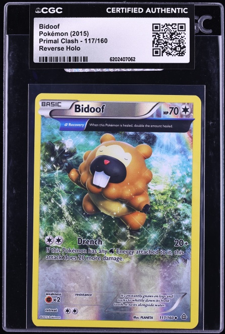 2015 Pokemon XY Primal Clash Reverse Holo Bidoof #117 CGC AUTH