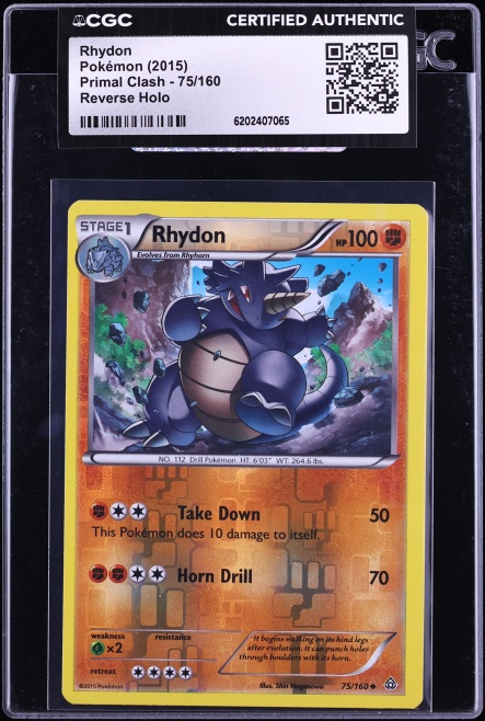 2015 Pokemon XY Primal Clash Reverse Holo Rhydon #75 CGC AUTH