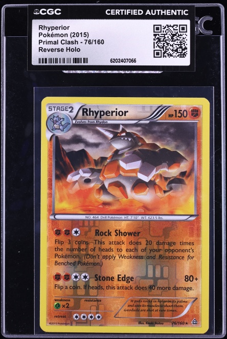 2015 Pokemon XY Primal Clash Reverse Holo Rhyperior #76 CGC AUTH