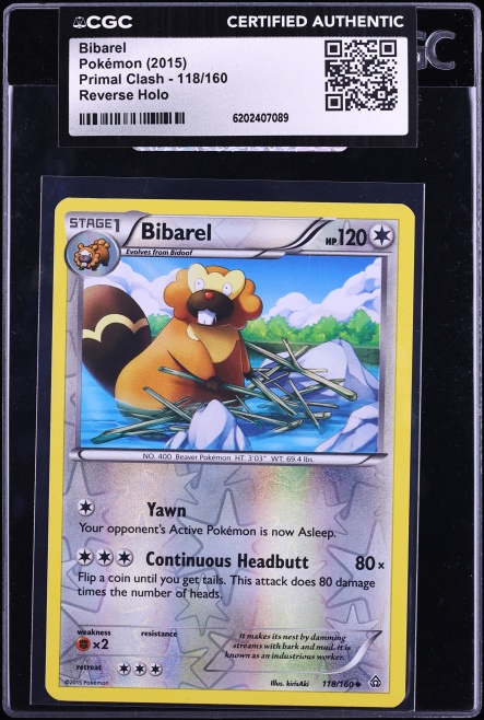 2015 Pokemon XY Primal Clash Reverse Holo Bibarel #118 CGC AUTH