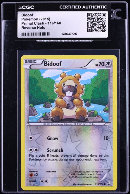 2015 Pokemon XY Primal Clash Reverse Holo Bidoof #116 CGC AUTH