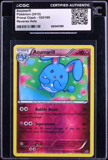 2015 Pokemon XY Primal Clash Reverse Holo Azumarill #103 CGC AUTH