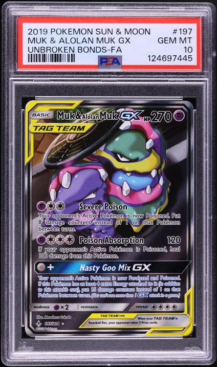2019 Pokemon Sun & Moon Unbroken Bonds Alt Art Muk & Alolan Muk GX #197 PSA 10 GEM MINT