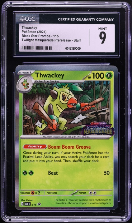2024 Pokemon Scarlet & Violet Promo Twilight Masquerade Prerelease Staff Thwackey #115 CGC 9