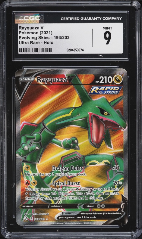 2021 Pokemon Sword & Shield Evolving Skies Full Art Rayquaza V #193 CGC 9 MINT