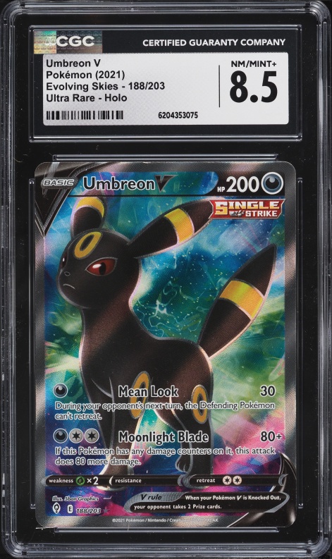 2021 Pokemon Sword & Shield Evolving Skies Full Art Umbreon V #188 CGC 8.5 NM-MT+