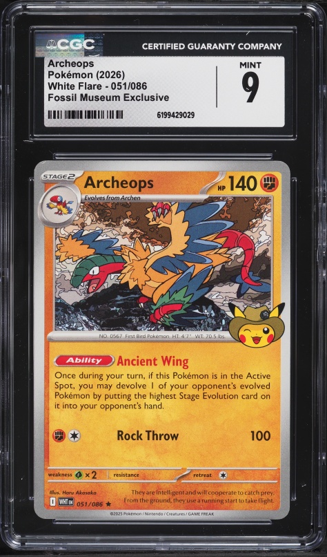2026 Pokemon SV Promo White Flare Fossil Museum Exclusive Holo Archeops #51 CGC 9 MINT