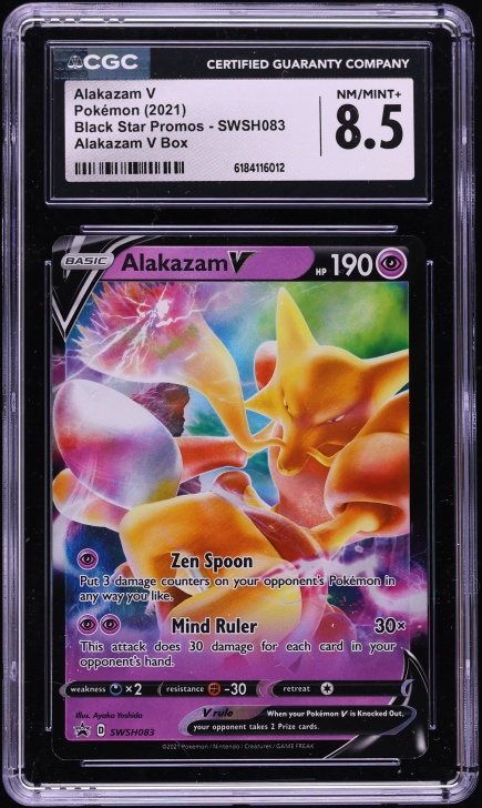 2021 Pokemon Sword & Shield Black Star Promo Box Holo Alakazam V #SWSH083 CGC 8.5 NM-MT+
