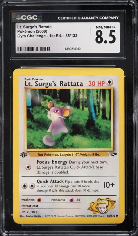 2000 Pokemon Gym Challenge 1st Edition Lt. Surge's Rattata #85 CGC 8.5 NM-MT+