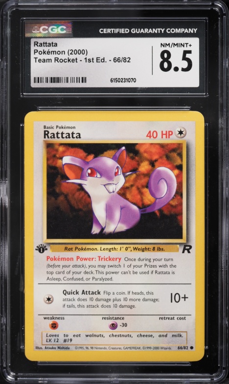 2000 Pokemon Team Rocket 1st Edition Rattata #66 CGC 8.5 NM-MT+