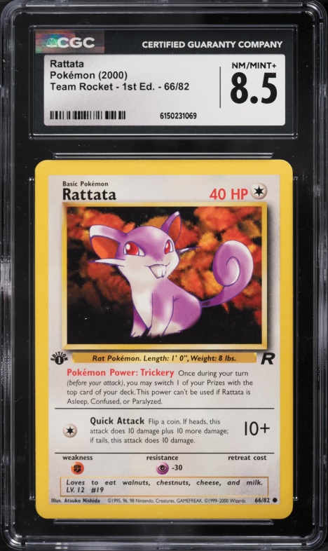 2000 Pokemon Team Rocket 1st Edition Rattata #66 CGC 8.5 NM-MT+