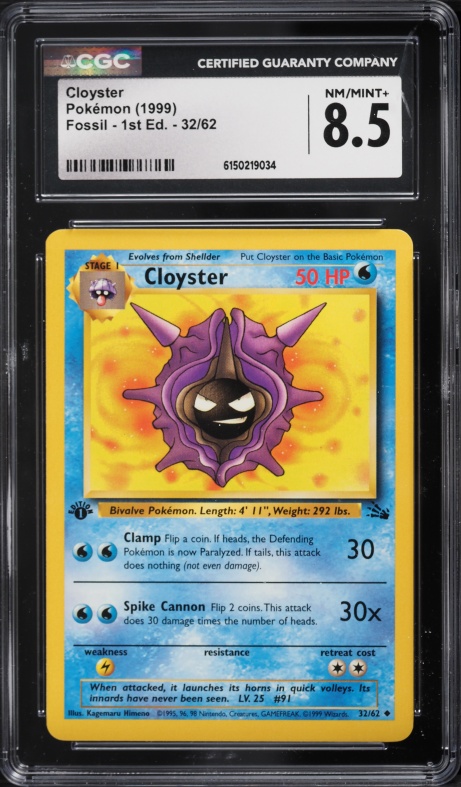 1999 Pokemon Fossil 1st Edition Cloyster #32 CGC 8.5 NM-MT+